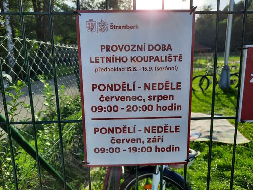 Provozní doba koupaliště ve Štramberku