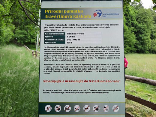 Travertinová kaskáda  - informační tabule